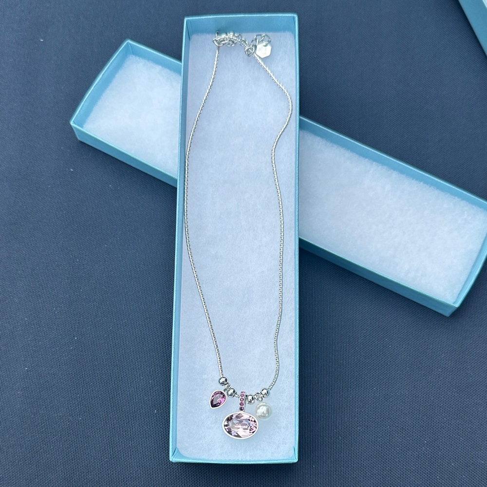 Touchstone Crystal Silver Necklace with Pink and Clear Charms